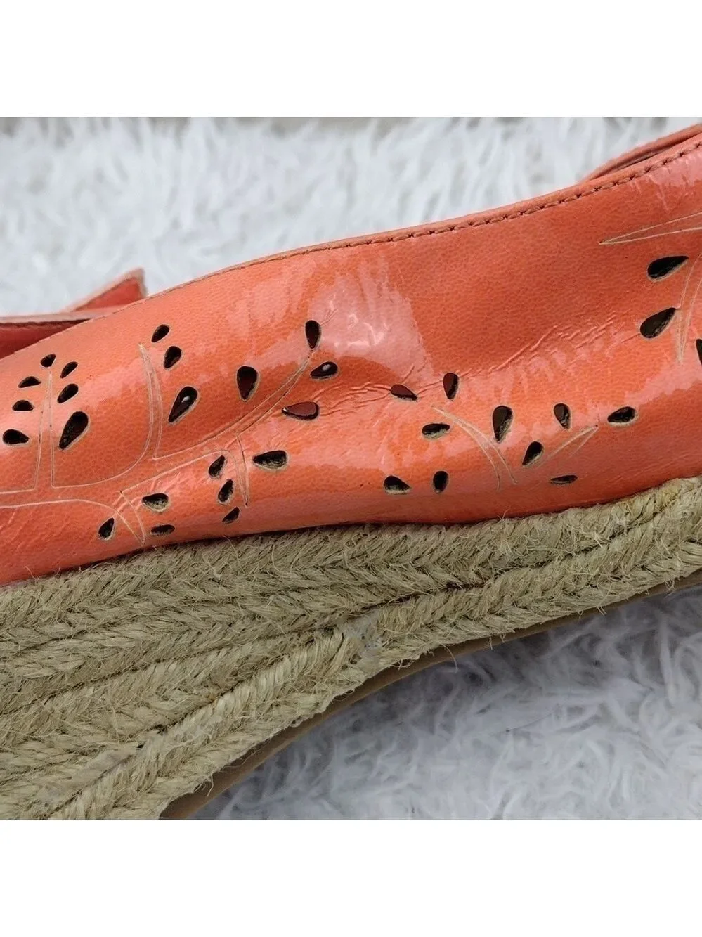 Easy Street Tangerine Faux Leather Cut Out Upper Open Toe Wedged-Heel Espadrille